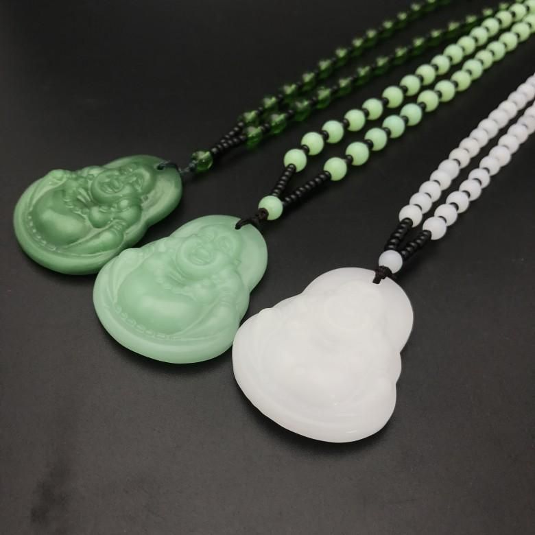 Pendant Necklaces Natural Stone Maitreya Buddha Necklace For Women Men Chinese Carved Amulet Choker Jewelry Drop Delivery Ot9Mc