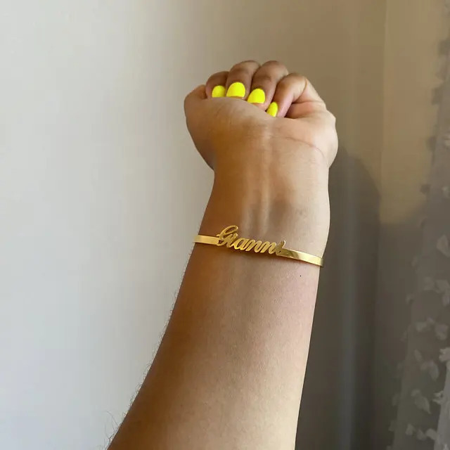 DOREMI Stainless Name Bangles Personalized ID Family Lover Nameplate Faith Letter Bangles Bracelet Stainless Steel Adjusted 250303