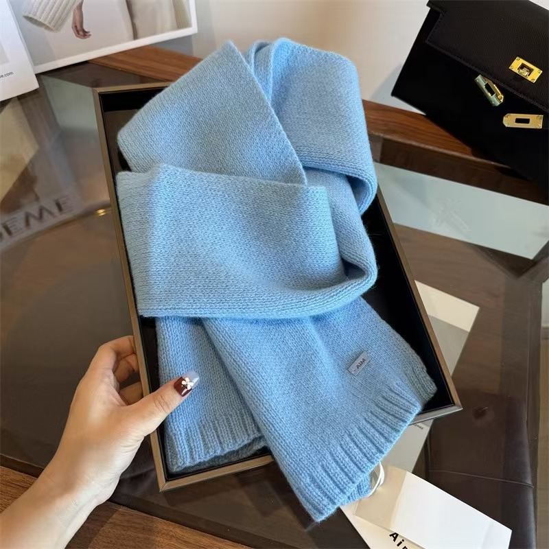 K066 Selected Australian pure sheep wool 100% cashmere scarf new style solid color versatile men and women winter warm knitted neck scarf