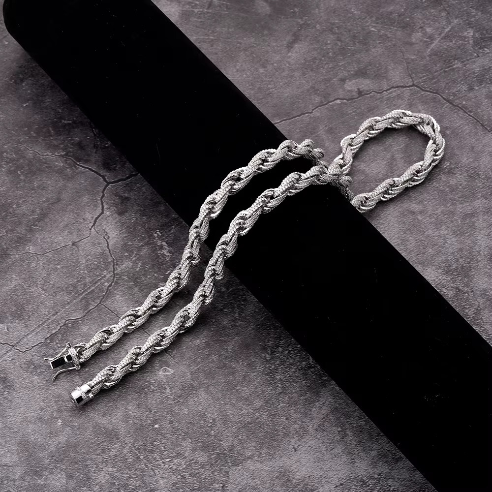 Customized Bulk Size 6mm 8mm 10mm Iced Out Cz Moissanite Rope Chain 925 Sterling Silver HipHop Jewelry Moissanite Cuban Necklace