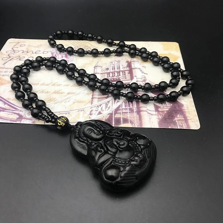 Pendant Necklaces Natural Stone Maitreya Buddha Necklace For Women Men Chinese Carved Amulet Choker Jewelry Drop Delivery Ot9Mc