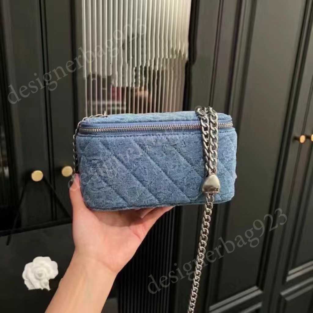 2024 Lady Womens Denim Box Vanity Designer Bags Blue Ball Adjustable Shoulder Strap Card Holder Mini/Small Cosmetic Gold Hardware Crossbody Purse Handbags
