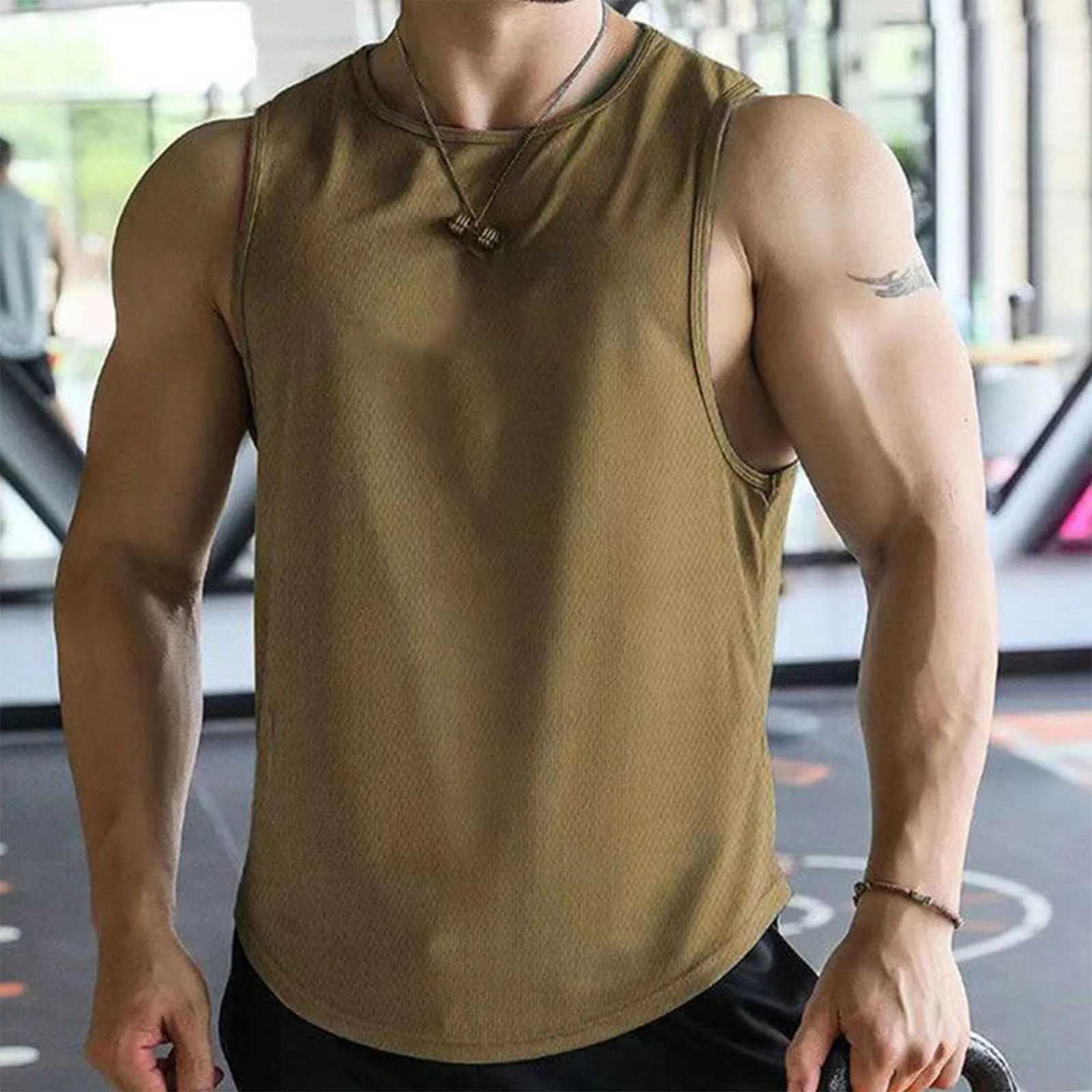 Summer Mens Sports Training Vest Fitness Basketball Sleeveless Shirt Exercise Mesh Quick Dry Running Gym Fitness Men Tank TopT250318