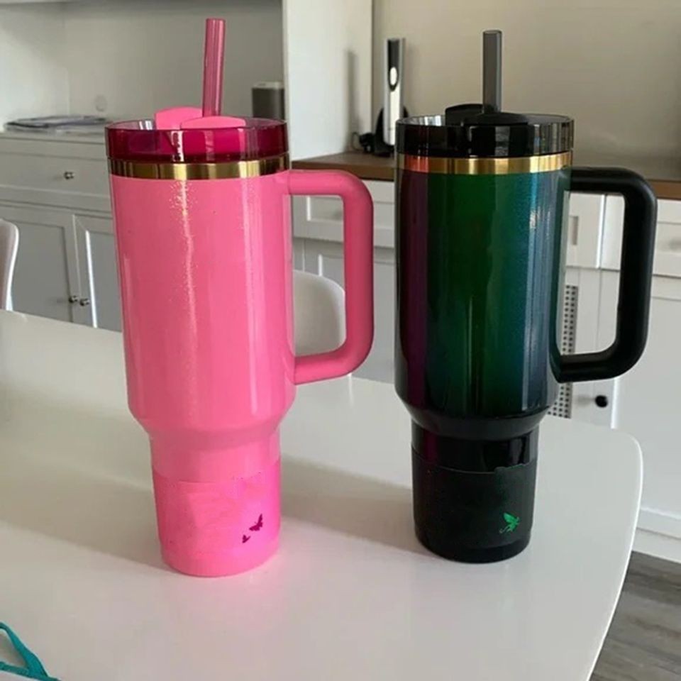 US STOCK 40oz TUMBLER Pink Rose Blue Magnolia Mug Holiday Stainless Steel Tumbler with Silicone Handle Lid and Straw Cups Mugs Target water bottles Green wicked