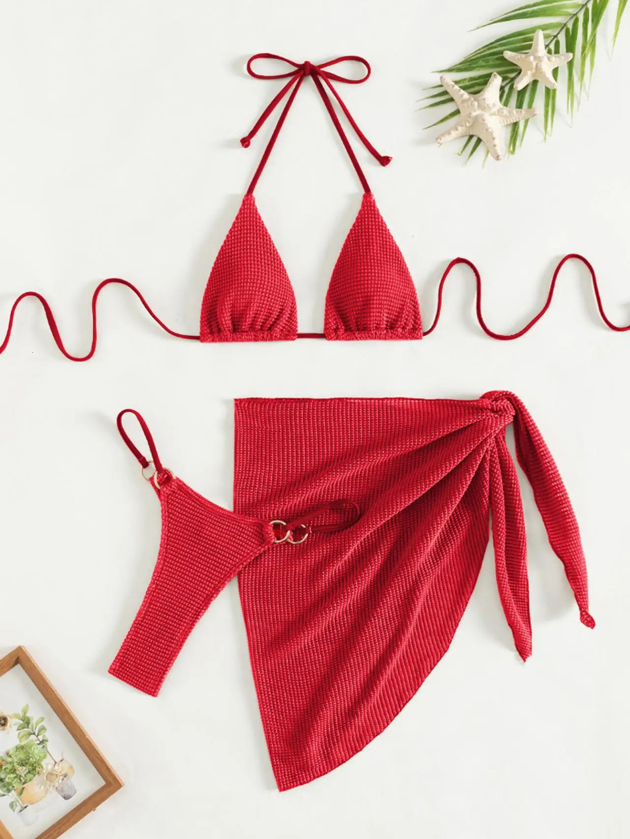 Sexy Brown Bikini Set Women Halter Push Up Bra Skirt 3 Piece Swimsuit Summer Bathing Suit Cover Thong Swimwear Biquini 250306