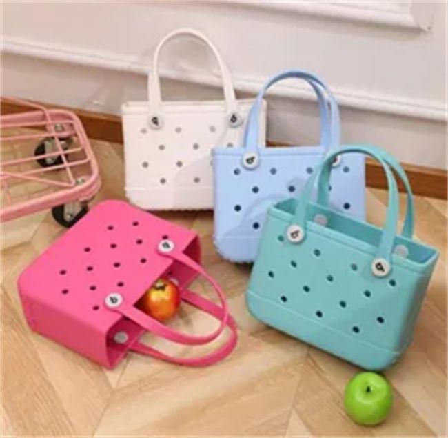 Kids Small Size Bogg Bags EVA Rubber Waterproof Handbag Beach Picnic Storage Basket Summer Pool Girls Handbag Cute Jelly Shopping Tote Bags fy1020 0331