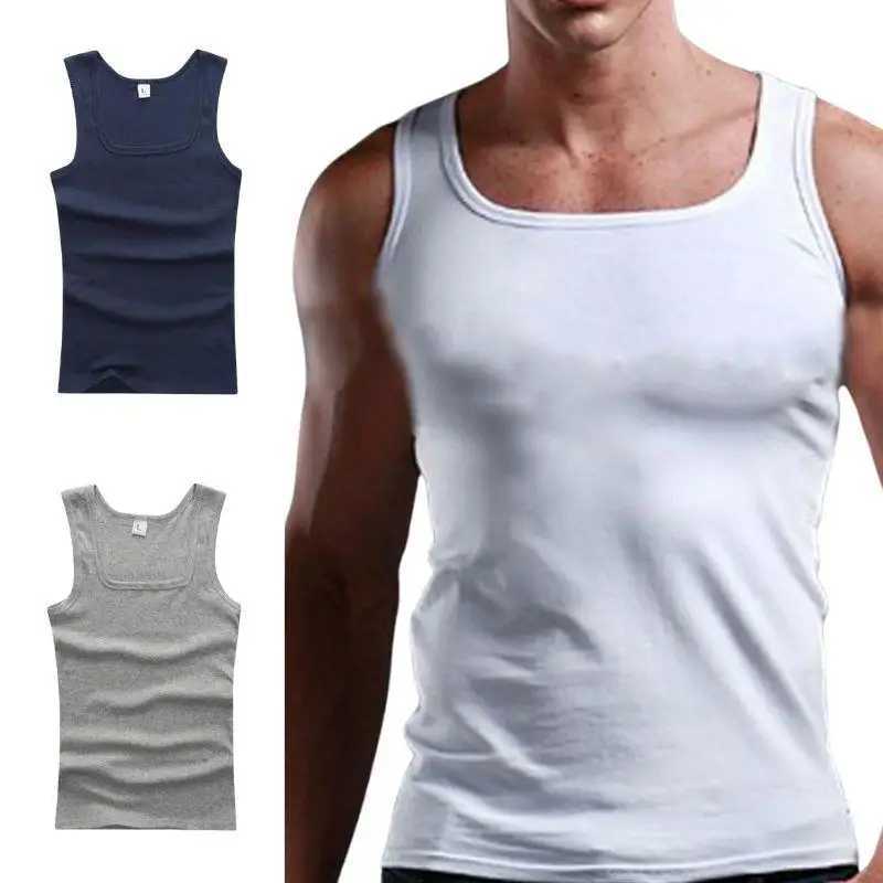 Summer Solid Square Neck Tank Top Cotton Black White Gray Women Men Plus Size Clothing Tank Singlets Sleeveless Fitness VestT250318