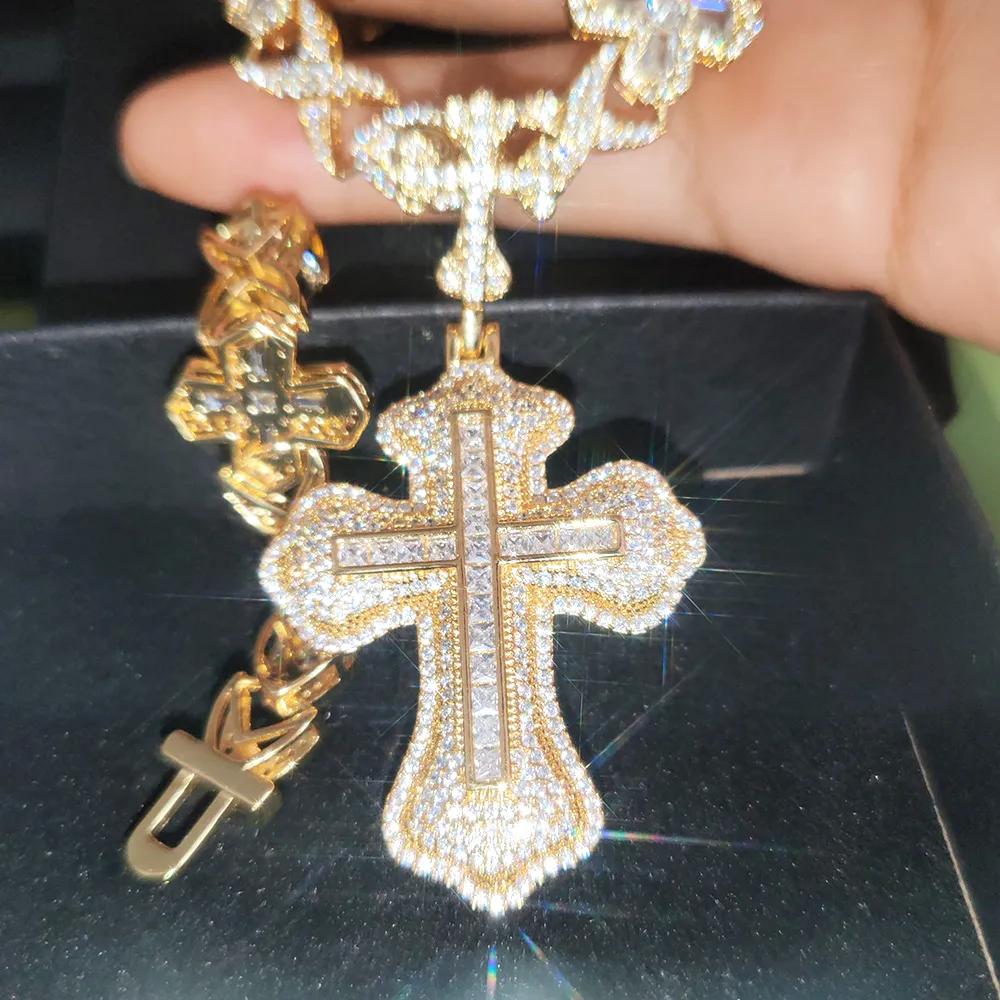 Mens Jewelry: Iced Out Eye Cross Pendant with Moissanite Cuban Chain Necklace - Statement Jewelry for Men