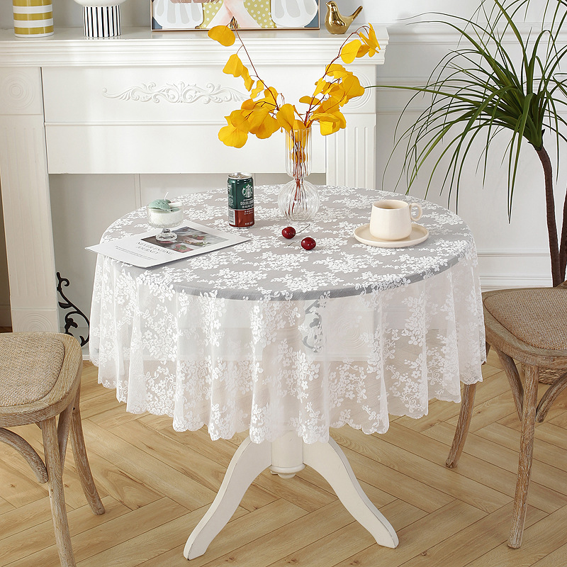 Lace Tablecloth Dinning Table Round Retro White Cover