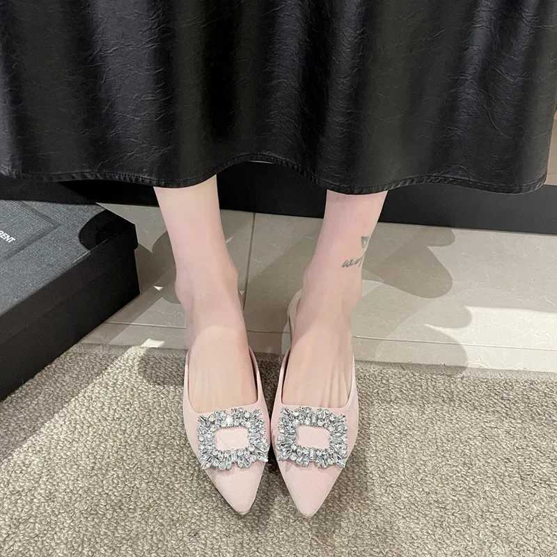 Summer Pointed Toe Wen Mes Slippers Fi Light Crystal Decorative Slides Womens Casual Outdoor Low Heel Sandals Y250307