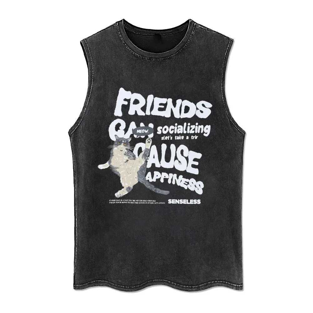 Summer Unisex Tank Tops Animal Printing Washed Tank Top Casual Sleeveless Tshirt Vintage Retro T-shirt Gothic Streetwear VestT250318