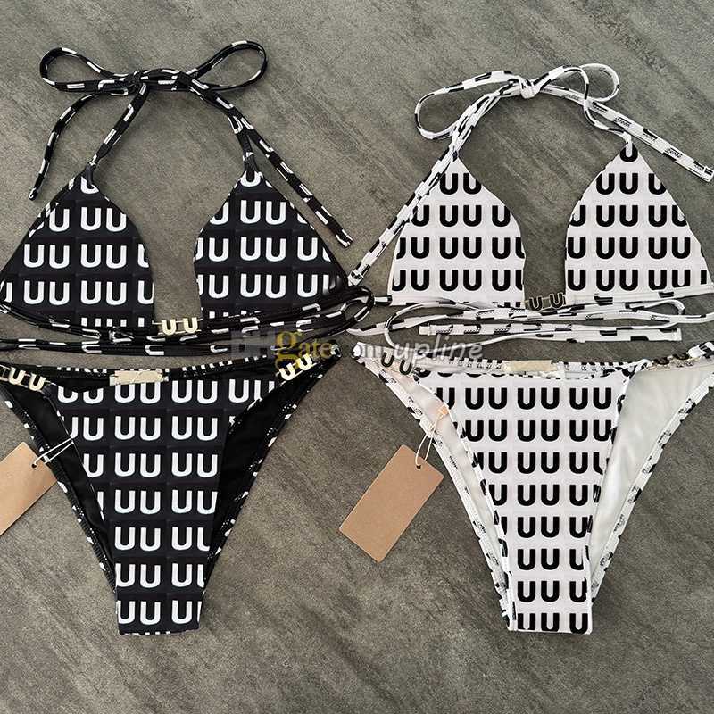 Women Designer Swimwear Luxury Halter Sling Beach Bikini Casual Summer Holiday Bathing Suit Sexy Push Up Bra Low Waist Briefs Swimsuit