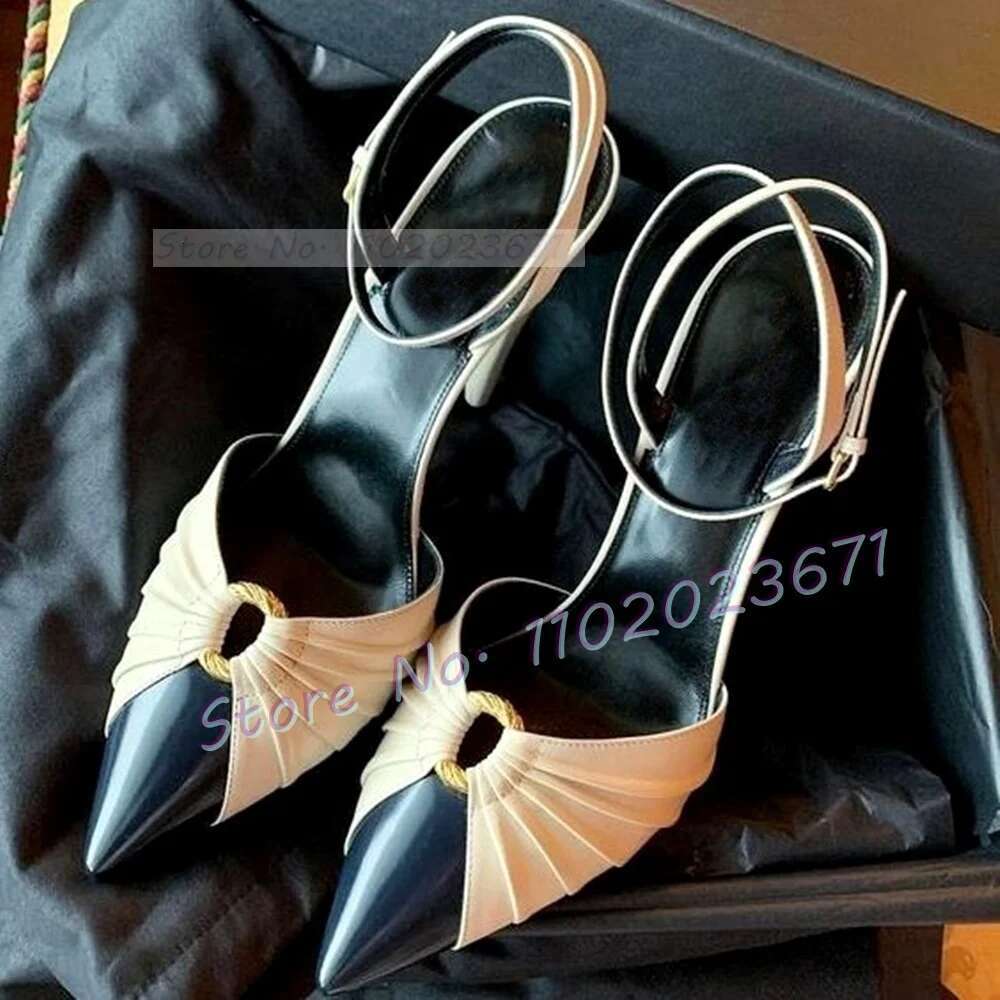 Pointy Metal Ring White Sandals Women Mixed Color Spike High Heels Elegant Work Office Lady 2023 Summer Bow knot Shoes