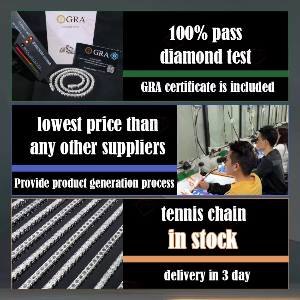 Hiphop 6mm Moissanite Tennis Necklaces Cross Pendant S925 Custom VVS Iced Out Moissanite Tennis Chain