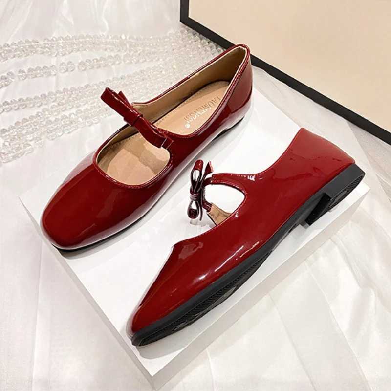 Autumn new Bow Luxury shoes Mary Janes Wen Square Toe Leather Flats Ballets Femmes Party Bridal Wedding Shoes Women Y250306