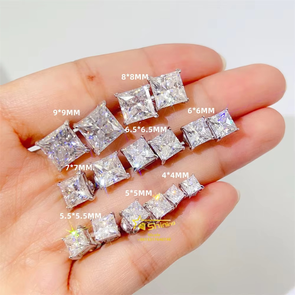 New Fashion 14k Gold Plated Fancy Shape Princess Cut Wholesale Men Moissanite Diamond Earrings - view 7