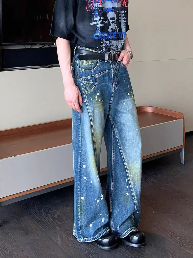 American mens fashionable personalized patchwork jeans for spring summer autumn and winter suitable for couples with loose retro casual pants y2k 2503