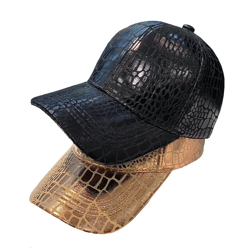 Female Spring Autumn Korean Plaid Hard Leather Unisex Adjustable Baseball Cap Casual Fashion Black Gold Cap 250306