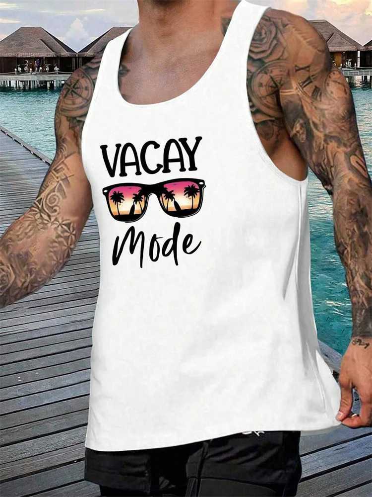 Hawaii Mens Beach Vacation Breathable T-Shirt Coconut Tree Print O-Neck Large Size Vest Mens Outdoor Sports Breathable VestT250318