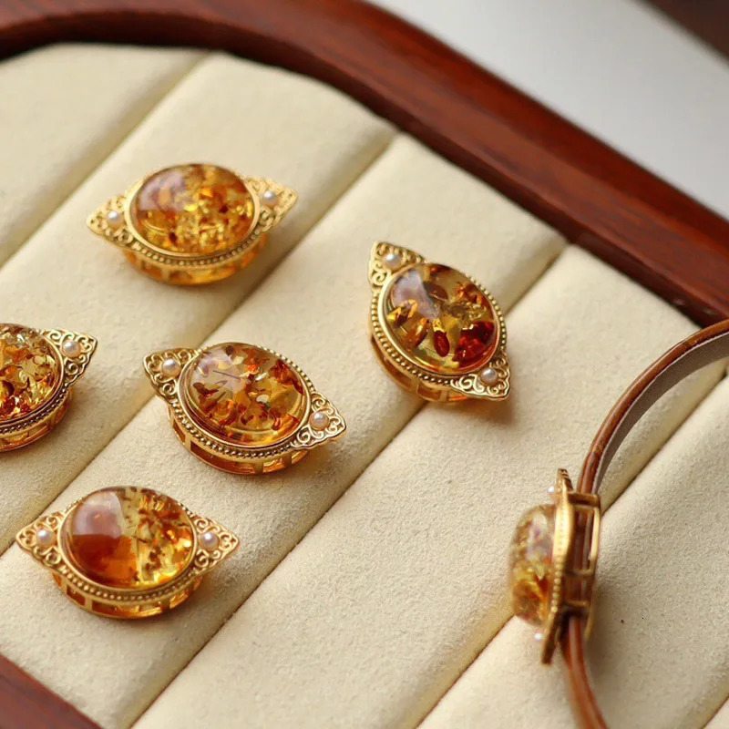 100% Natural Amber Bracelet Sterling 925 Silver Leather Bangle Yellow Gold Gemstone 10*12mm for Women Party Jewelry Gift 250303