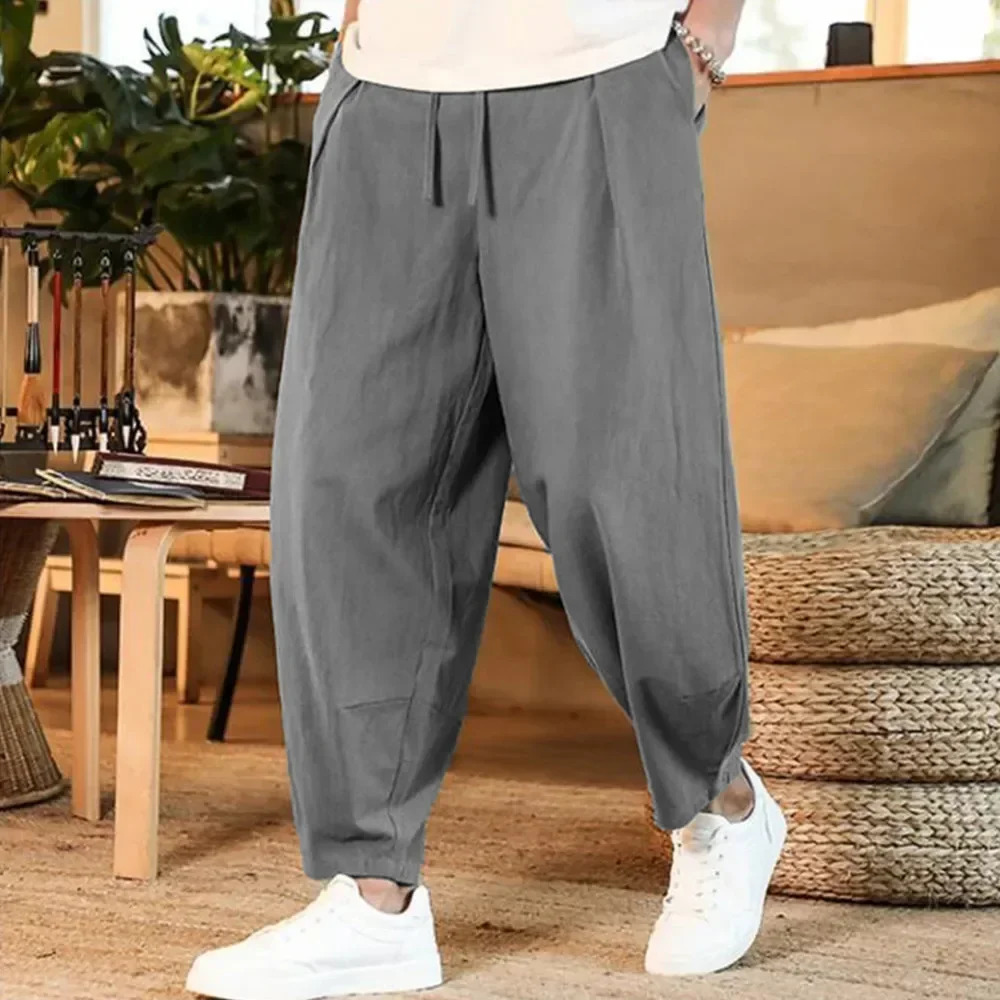 Mens Cotton and Linen Pants Male Summer Solid Color Mens Cozy Trousers Baggy Streetwear Plus Size Lightweight Casual Pants 250305Z