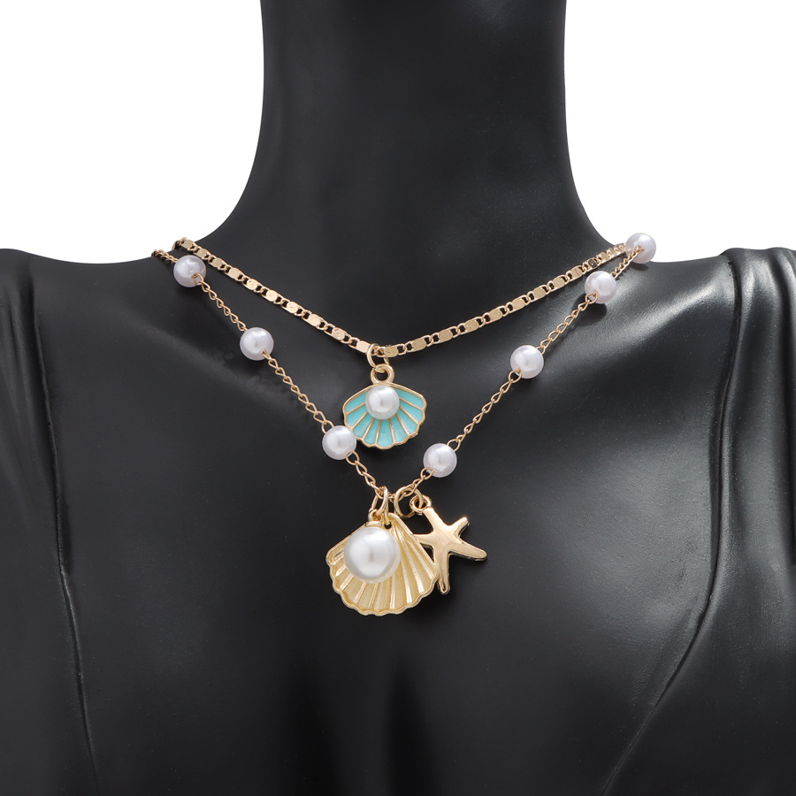 Shell imitation pearl necklace set metal starfish design sense of necklace fashion versatile niche marine resort style