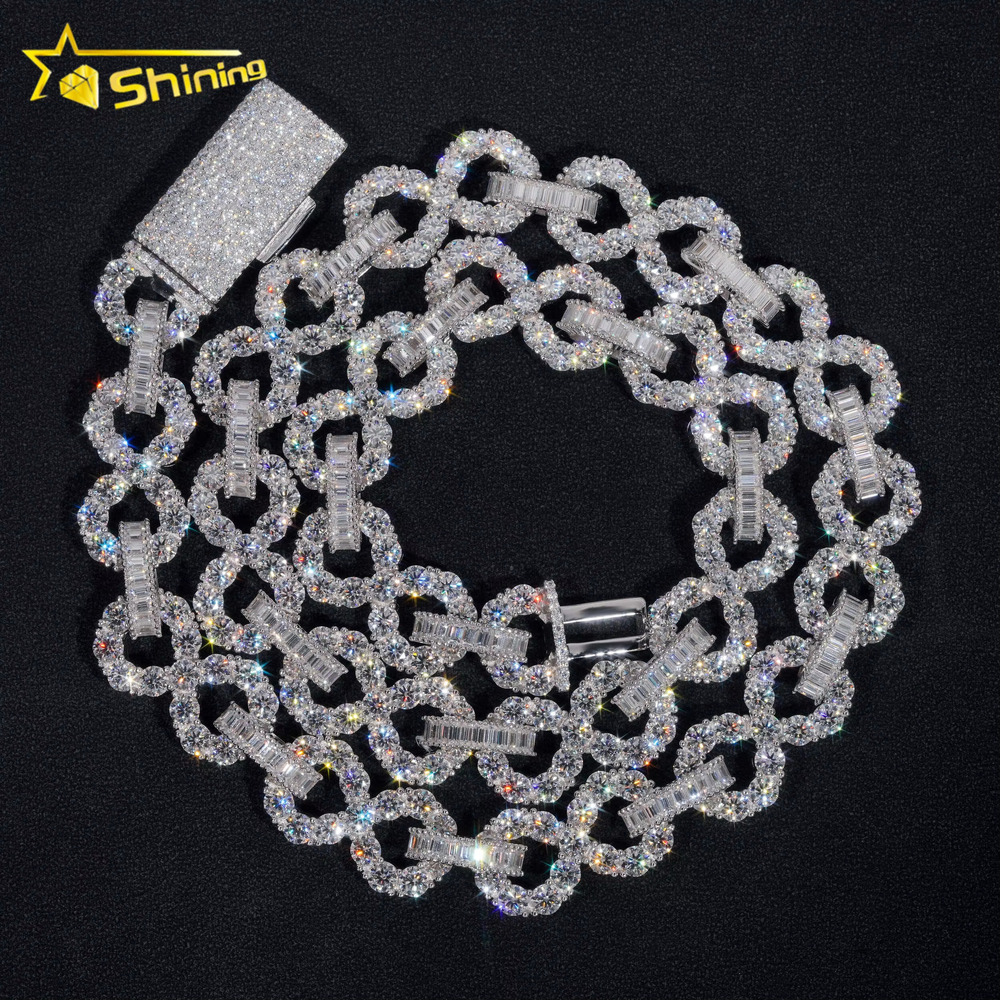 Hip Hop Jewelry 925 Silver Iced Out Infinity Necklace Pass Diamond Tester 16MM VVS Moissanite Diamond Cuban Link Chain