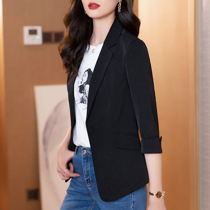 B36Chic Women's Three-Quarter Sleeve Slim Fit Blazer - Perfect for Spring & Fall 2025