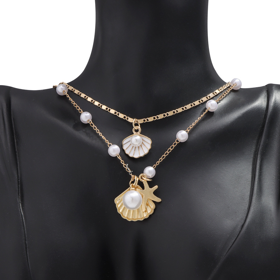 Shell imitation pearl necklace set metal starfish design sense of necklace fashion versatile niche marine resort style
