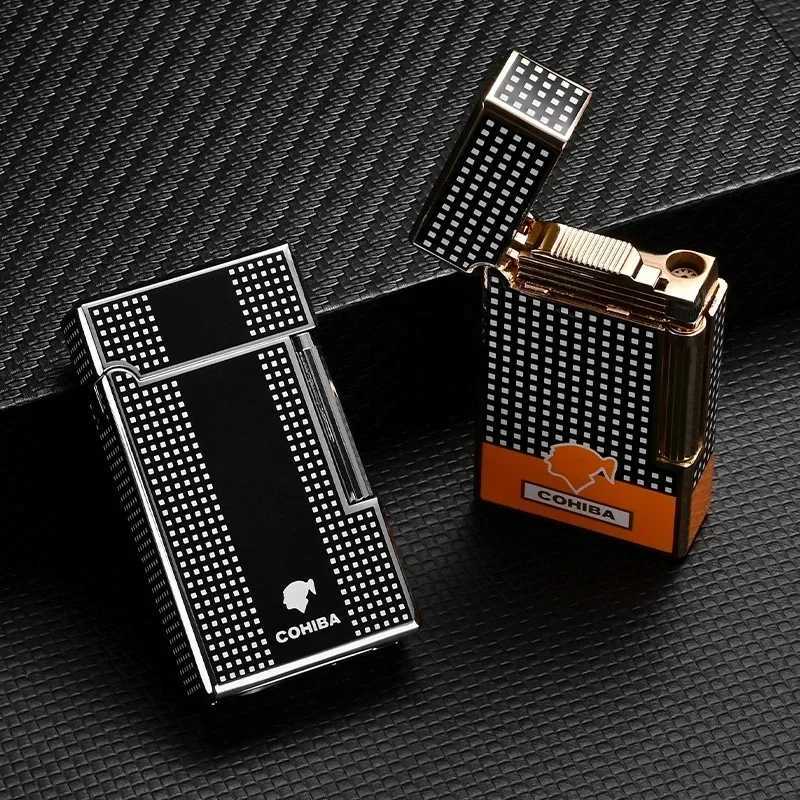 Metal Cigar Lighter Windproof Grinding Wheel Firestone Torch Jet Flame Inflatable Butane Gas Lighter Cigar Accessories Gift BoxC250307