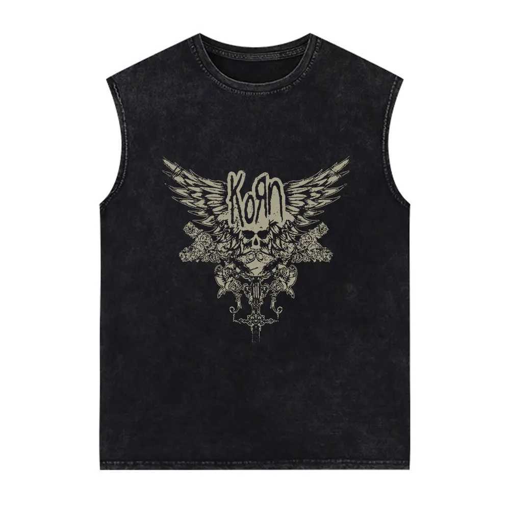 Korn Music Concert Rock Band World Tour Vest T-shirt Men Metal Gothic Oversized Vintage Washed Tank Tops Cotton Sleeveless TeesT250318