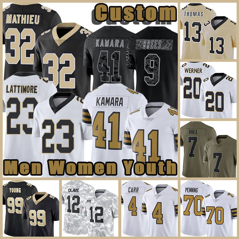 Tyrann Mathieu Jerseys Taysom Hill Football Alvin Kamara New Orleanses Saintes Chris Olave Derek Carr Chase Young Drew Brees Jamaal Williams Foster Moreau Werner