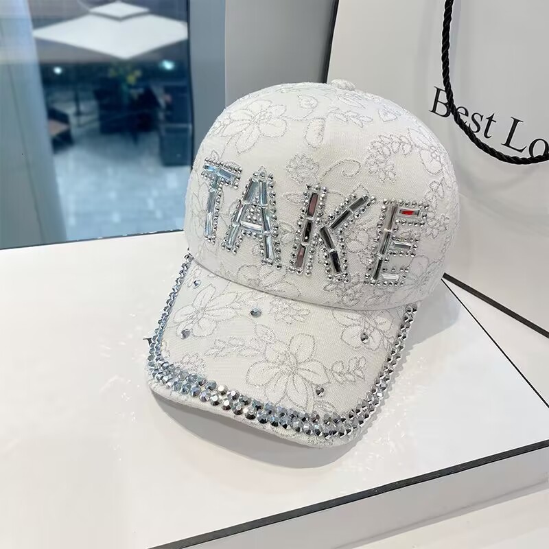 Hat Duck Tongue Hat Womens Face Show Small Spring and Summer New Style Water Diamond Baseball Hat Summer Letter Sunscreen Hat Korean Edition Sunscreen