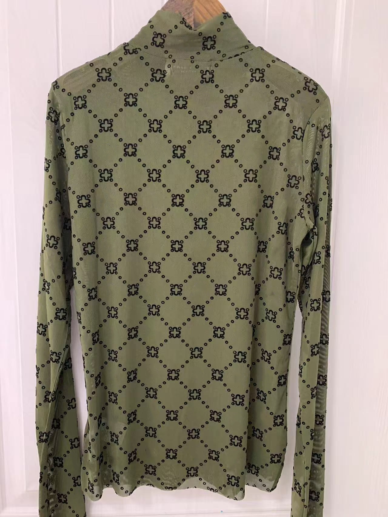 Moonogram Mesh Flock High Neck Top Womens Jumpsuits shirts tee casual t-shirt Long Sleeve tees outwear tops Rompers Designer