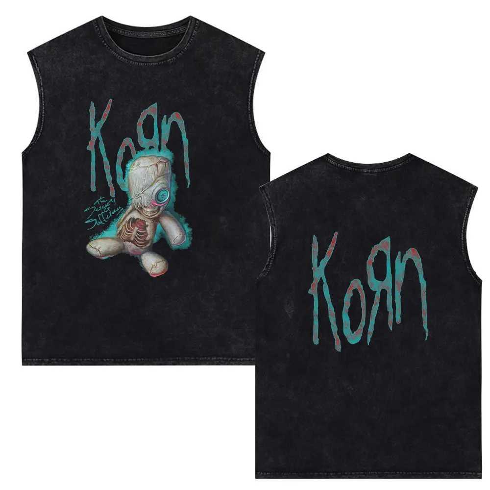 Korn Music Concert Rock Band World Tour Vest T-shirt Men Metal Gothic Oversized Vintage Washed Tank Tops Cotton Sleeveless TeesT250318