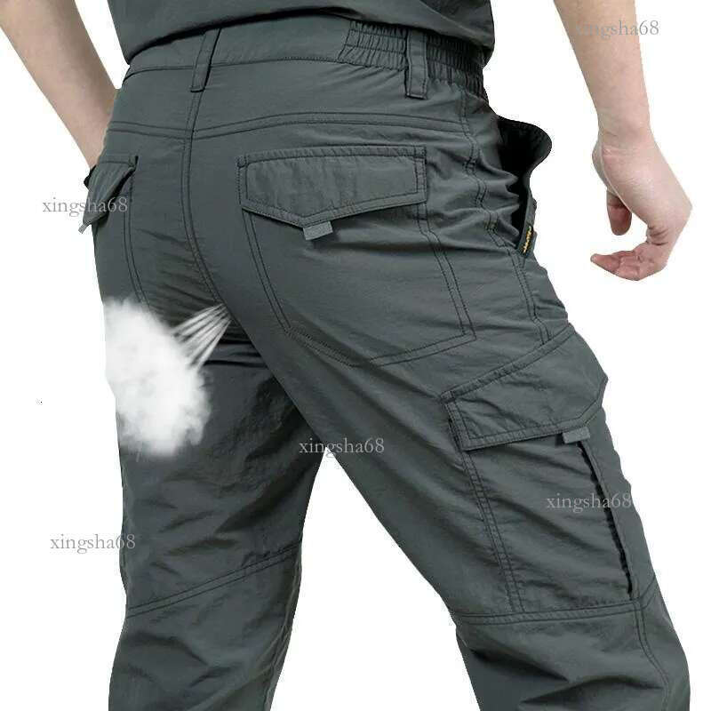 Men's Pants Multi Pocket Cargo Men Work Breathable Quick Dry Army Casual Summer Autumn Loose Military Tactical Trousers Malem