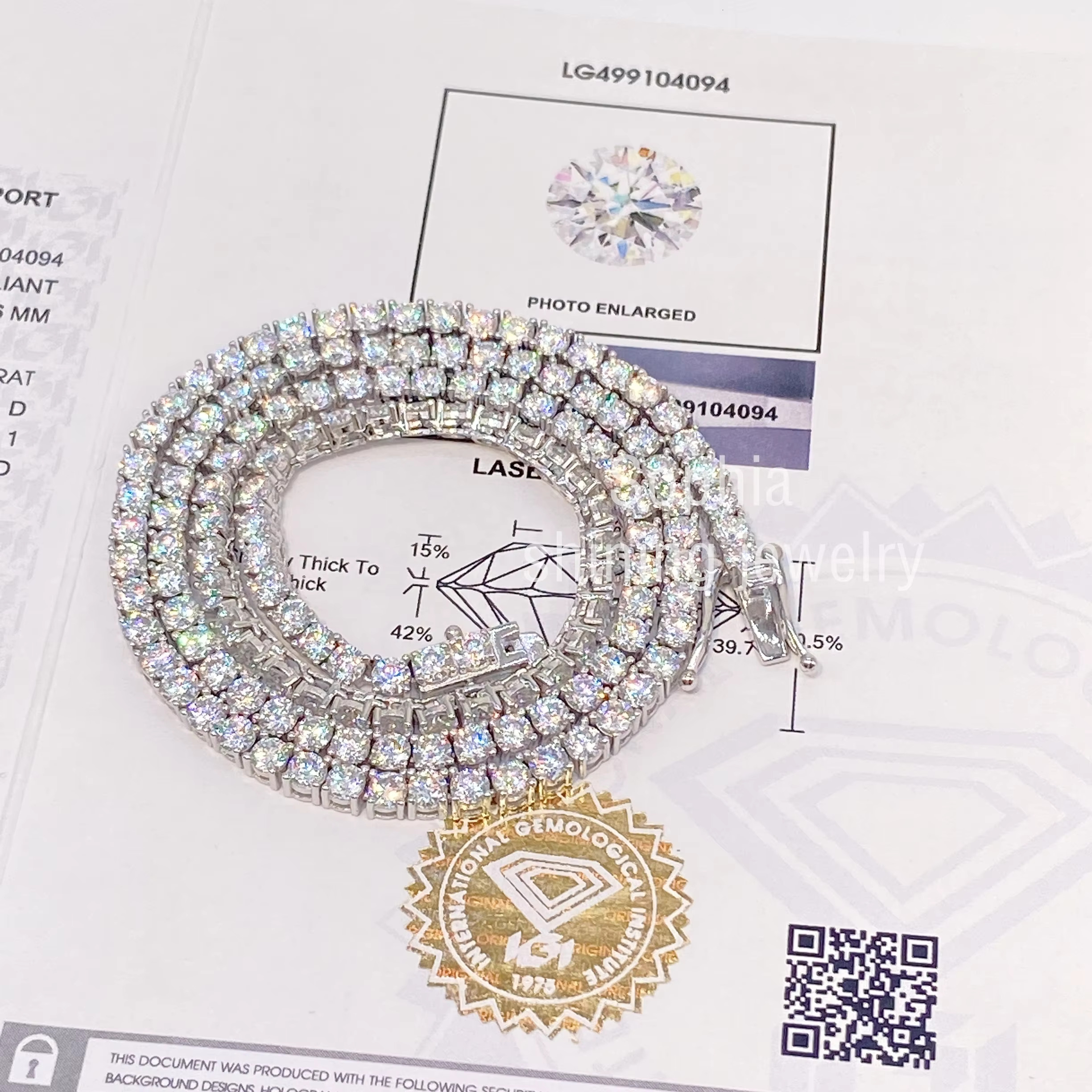 IGI Verified 3MM 18Inch Tennis Chain Necklace Lab Grown Diamonds Jewelry