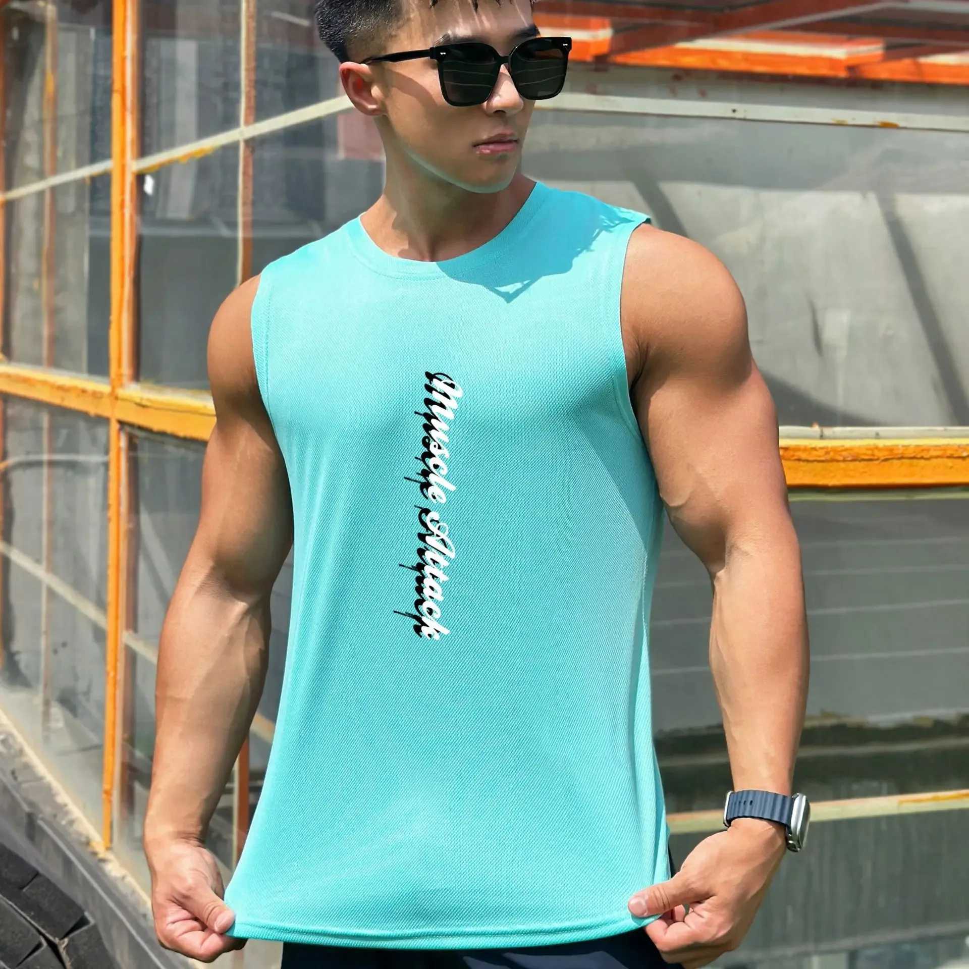 Summer Mens Running Tank Top Oversized Sports Sleeveless T Shirt Quick Dry Loose Fitness Clothing Bodybuilding Tank TopT250318