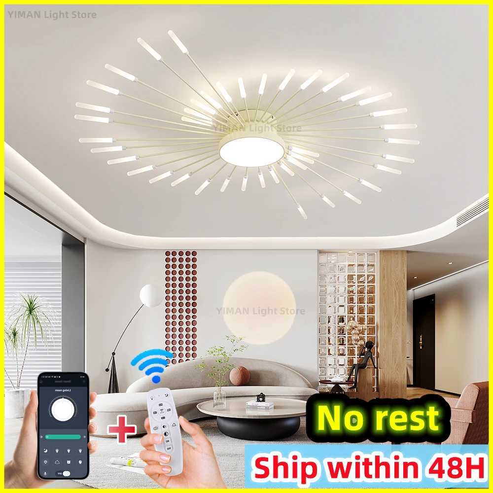 Led Firework Chandelier Dimmable For Living Room Bedroom Milk Yellow Ceiling Chandelier Dining Room LED Ceiling Lamp With Remote X250307