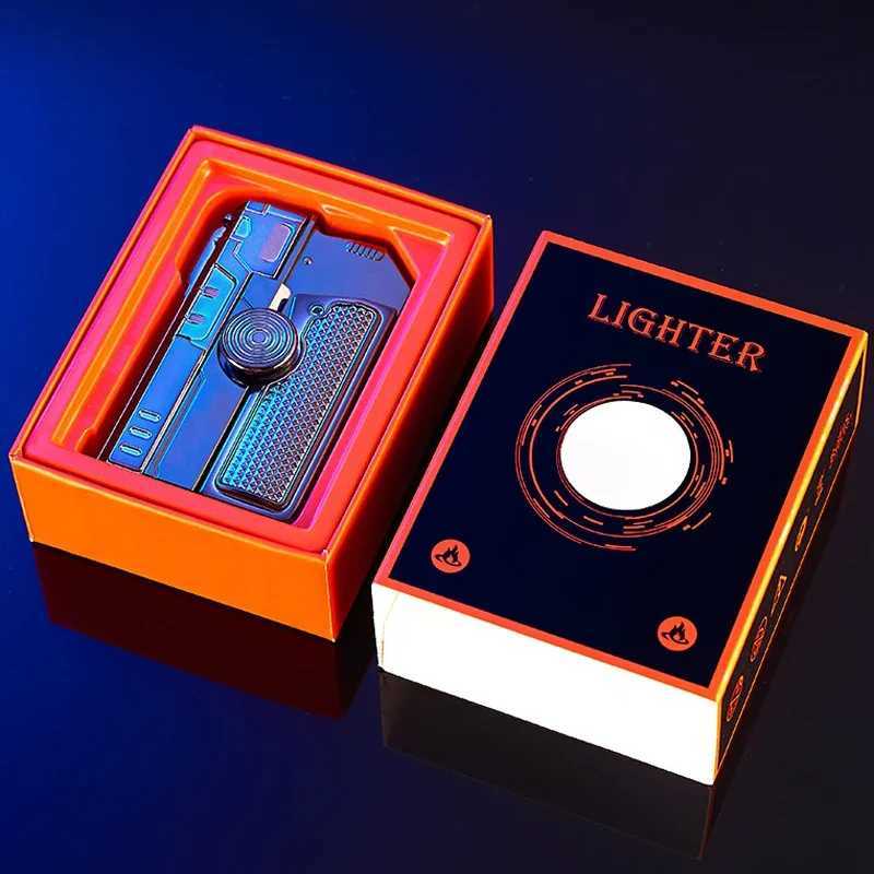Multi-function Folding Dual Form Decompression Gyro Gun Lighter Gift Box Creative Deformation Windproof Pistol LighterC250312
