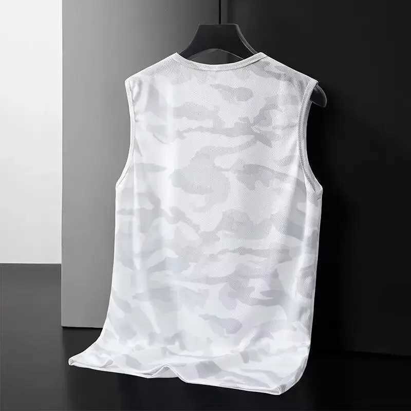 2024 Summer Ice Silk Quick Dry Vest Mens Shoulder Vest Loose Fit Plus Size Mens Sports Basketball Fitness No Sleeve T-Shirt TrT250318
