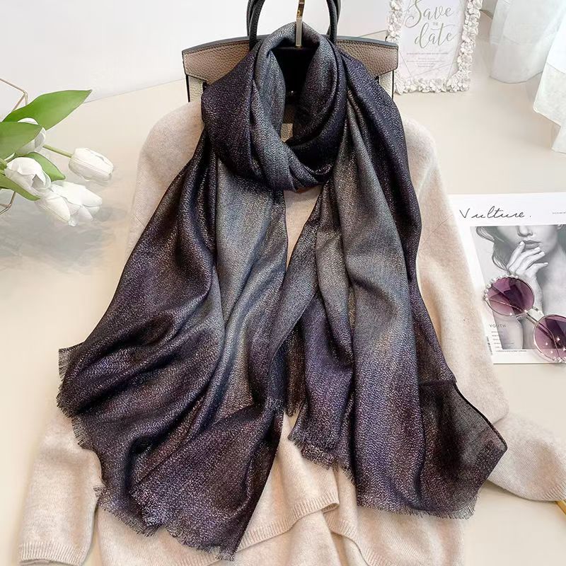 T240 simple spring and autumn new gradient scarf female fashion warm long scarf gold and silver silk tassel neck scarf