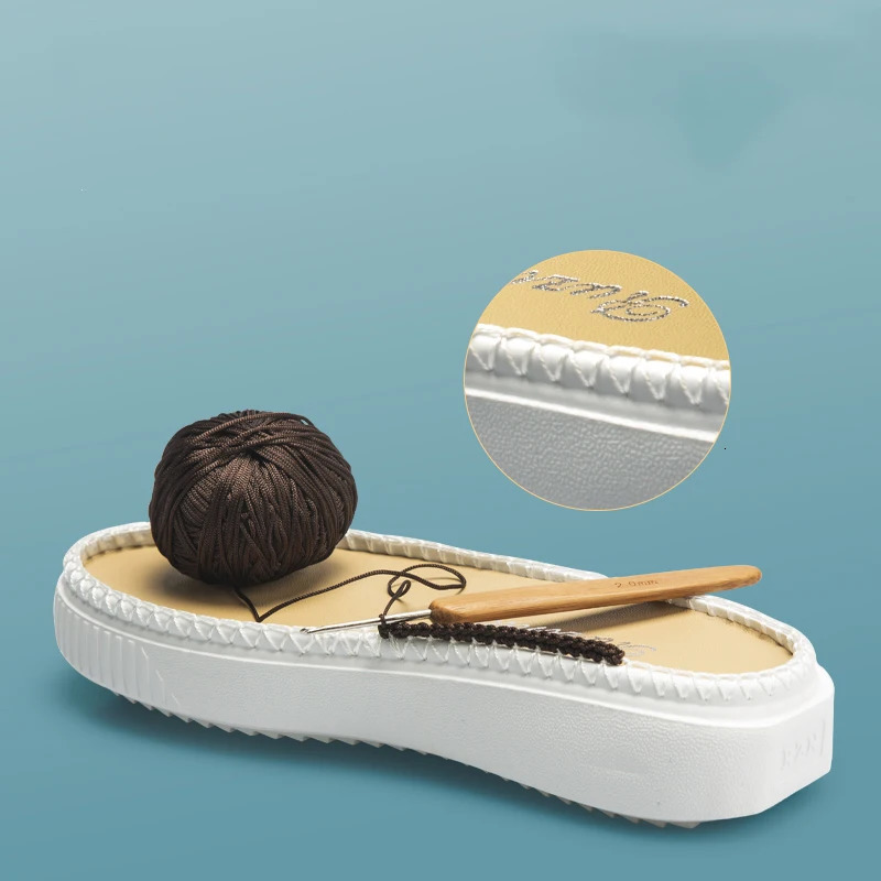 DIY handmade knitted material slippers with rubber outsole anti slip crochet hooks indoor EVA 250306