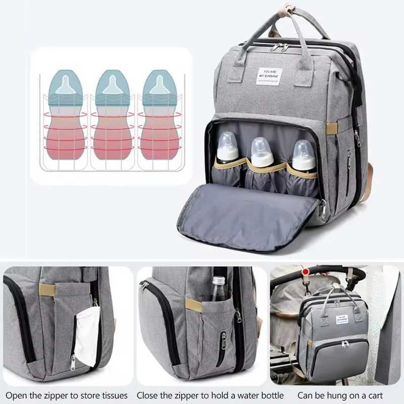 Folding Mommy Diaper Bags Baby Bed Fashion Womens Bag Maternity Nappy Diaper Bags Travel Milk Bottle Backpack Nursing Bags W250307