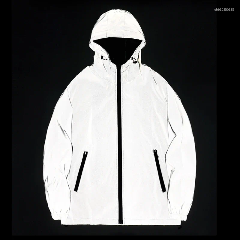 Men's Jackets Night Reflective Fashion Outwear Hooded Coats Windproof Waterproof Couple Clothes Hip Hop Streetwear