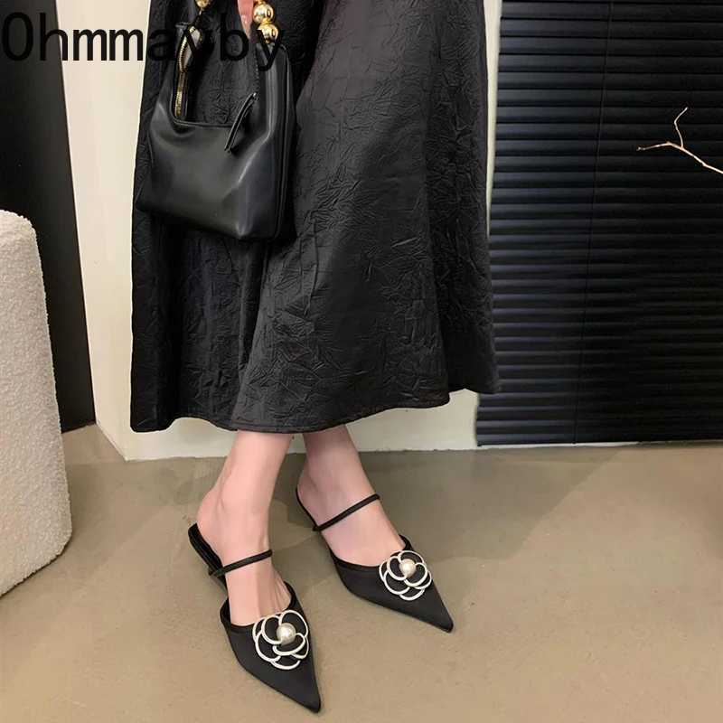 Designer Slip White Knife Slippers Shoes Five Pointed Toe wer Slides Elegant Street Style High Heel Sandals Y250306