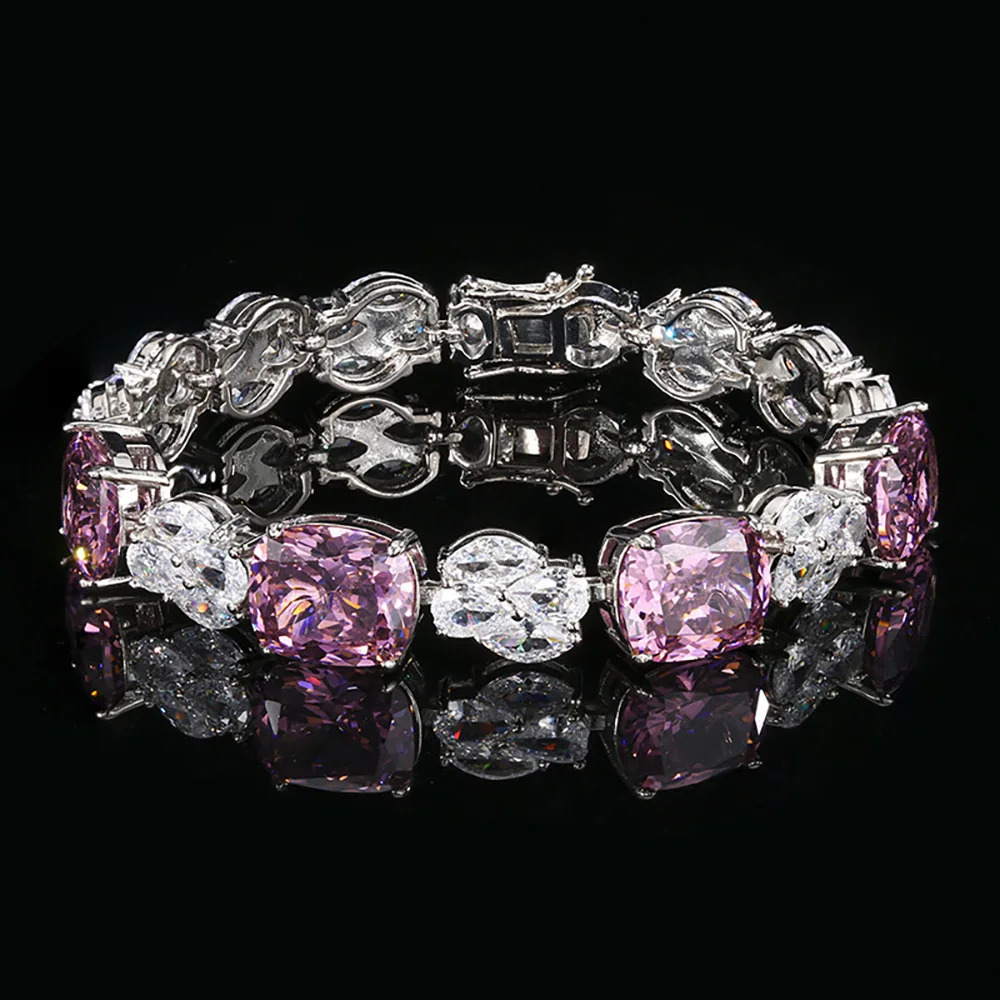 Retro 10*12mm Tourmaline Pink Quartz Sapphire Bracelets for Women Cocktail Party Fine Jewelry Lady Anniversary Gift Accessories 250303