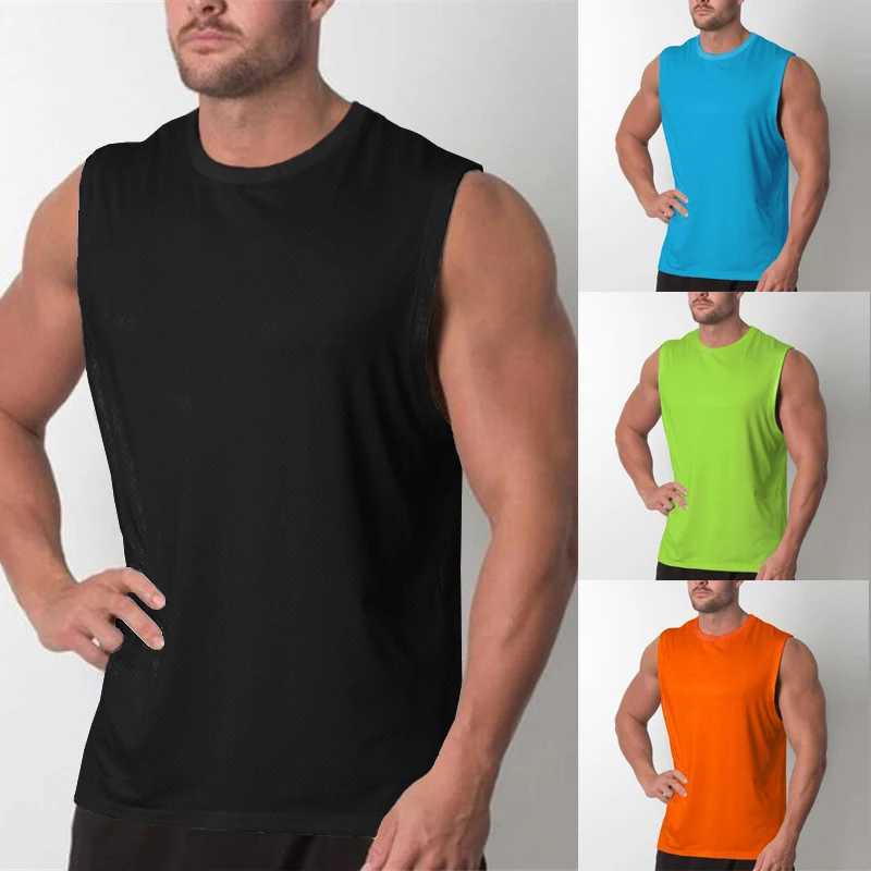 Men Quick Dry Bodybuilding Stringer Singlets Mesh Sleeveless Blank T Shirt Fitness Breathable VestT250318