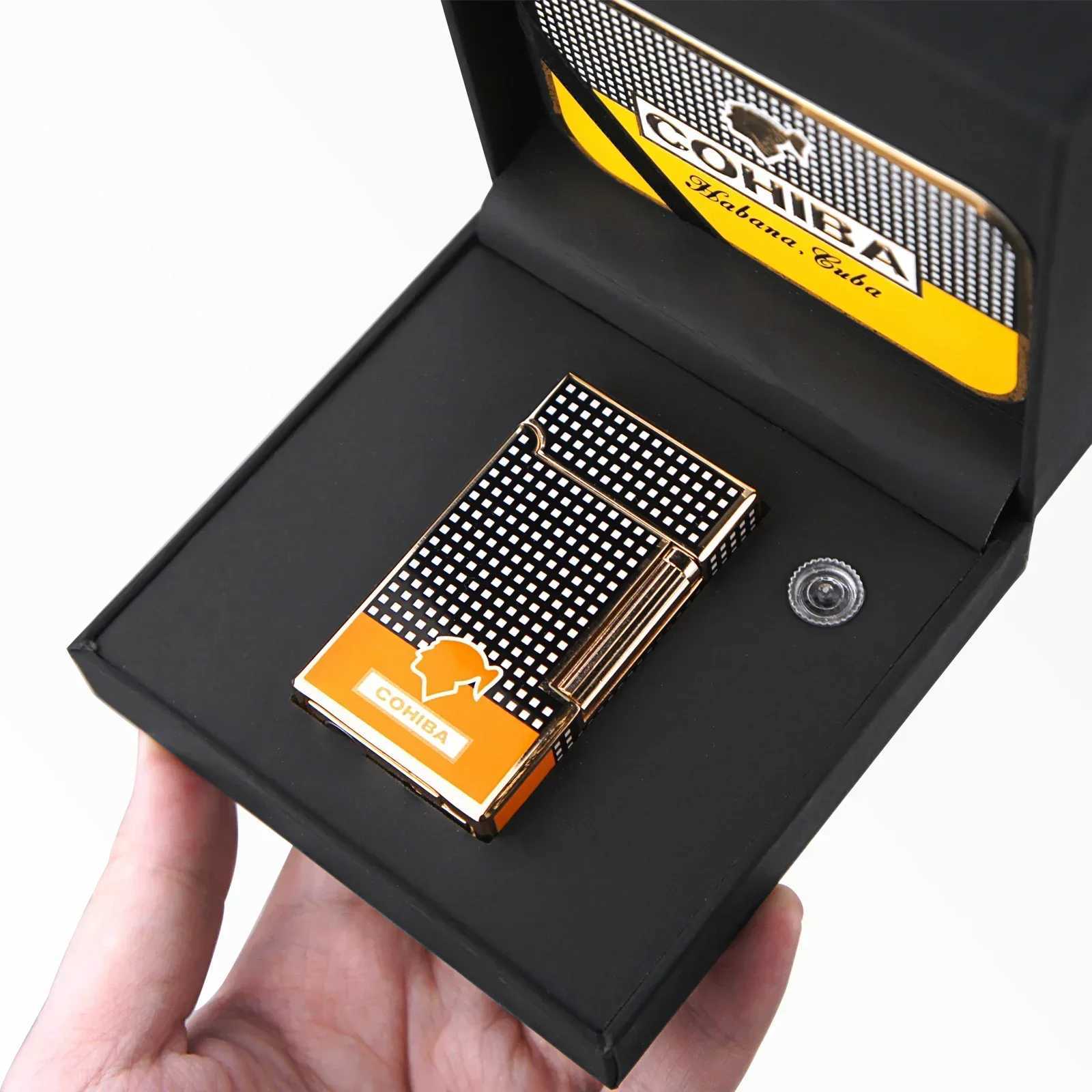 Metal Cigar Lighter Windproof Grinding Wheel Firestone Torch Jet Flame Inflatable Butane Gas Lighter Cigar Accessories Gift BoxC250307