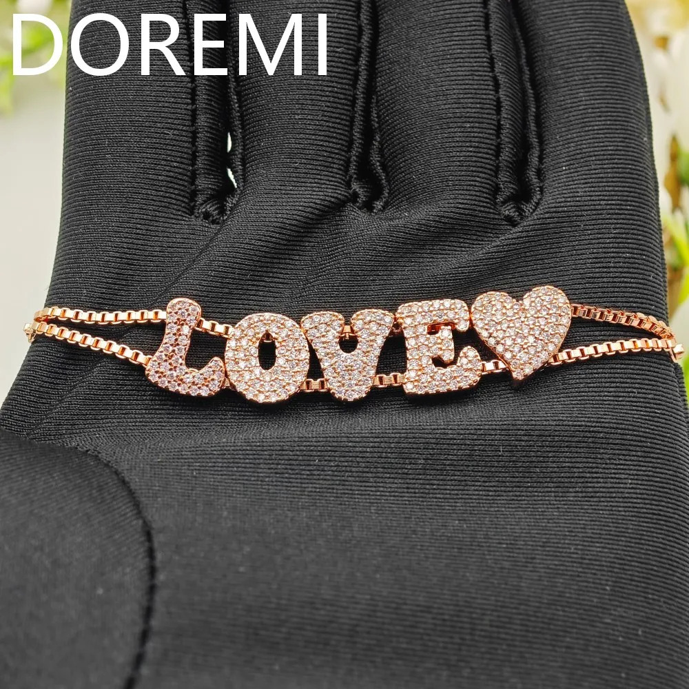 DOREMI A-Z Alphabet Letter Bubble Cz Name Slider Letters DIY Custom Name Letters Slide Heart Charms Slide Bracelet 250303